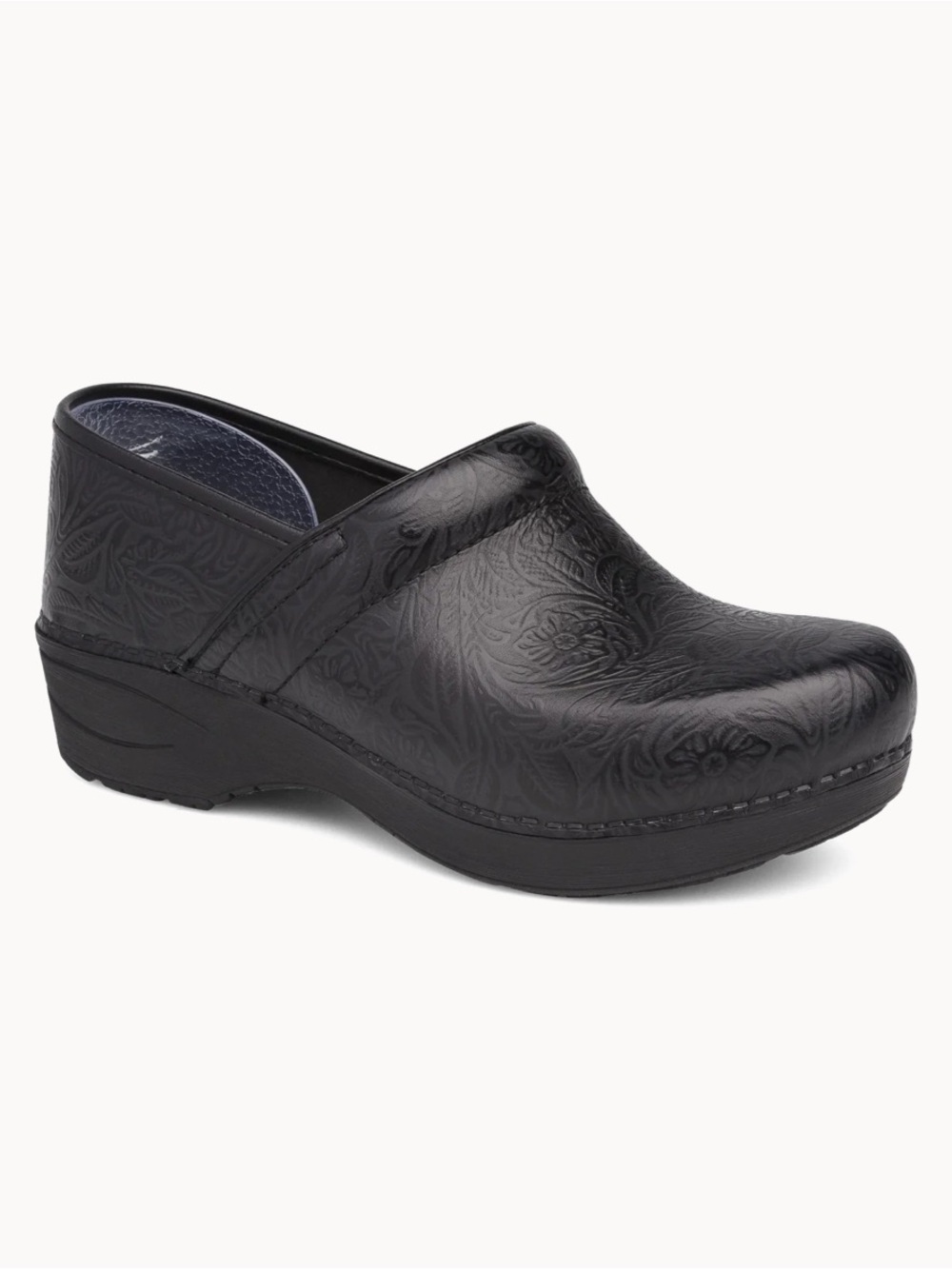 Dansko XP 2.0 Floral Tooled Leather Black Comfort Clogs Size EU 39